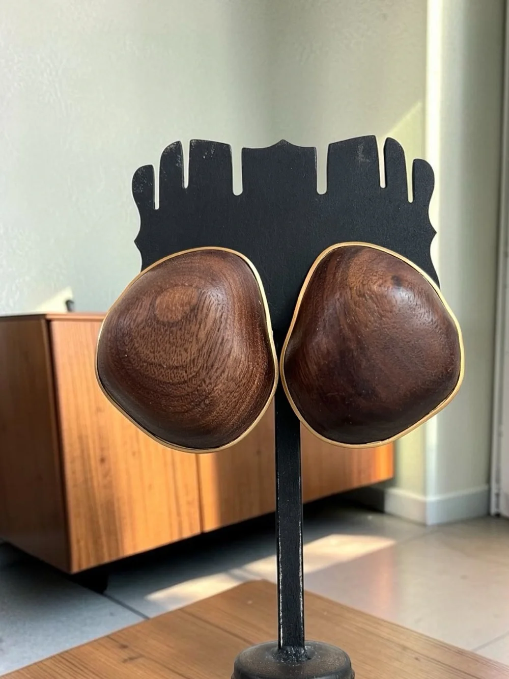 Cult Gaia Ina Clip Earrings in Wood and Gold Tone Metal